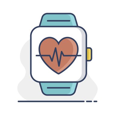 Akıllı saat ekran vektör simgesinde kalp atışı gösterdi. Fitness ve kilo kaybı web sitesi için grafik sembolü ve uygulama tasarımı, logo, uygulama, UI