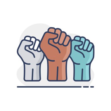 Three clenched fists raised in protest vector isolated icon. Protest, strength, freedom, revolution, rebel, revolt concept