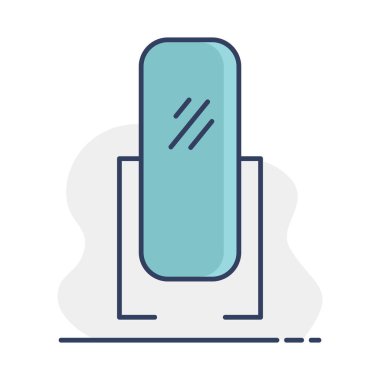 Parlak bir vektör simgesinde duran ayna. Mobilya, web sitesi ve uygulama tasarımı için grafik sembolü, logo, uygulama, UI