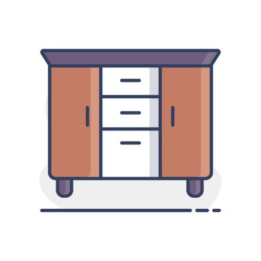 Şifoniyer vektör simgesi. Çekmece işareti. Mobilya, web sitesi ve uygulama tasarımı için grafik sembolü, logo, uygulama, UI