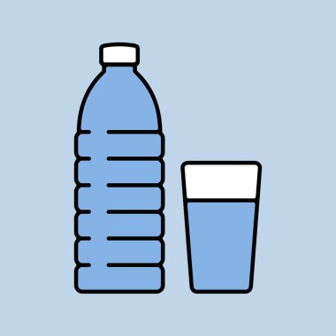 Cam ve bir şişe su vektör ikonu. Fitness ve kilo kaybı web sitesi için grafik sembolü ve uygulama tasarımı, logo, uygulama, UI