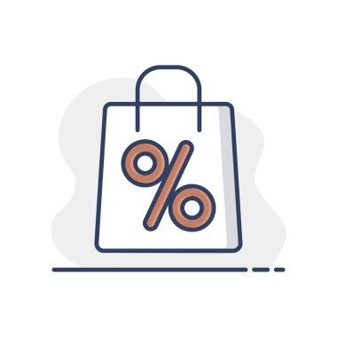 Yüzde yüz sembol ikonlu alışveriş torbası. E-ticaret tabelası. Web sitenizin tasarımı için grafik sembolü, logo, uygulama, UI