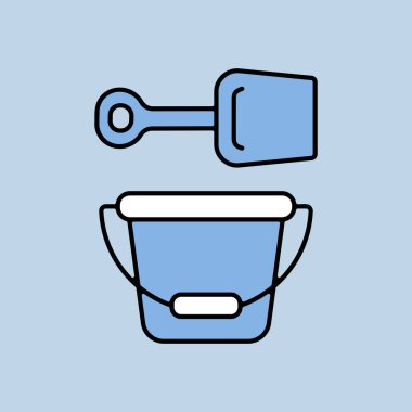 Çocuk kovası ve kürek izole vektör ikonu. Çocuklar ve yeni doğmuş bebekler için grafik sembolü Web sitesi ve uygulama tasarımı, logo, uygulama, UI