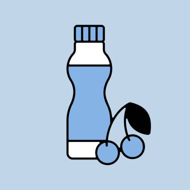 Kiraz ikonlu, içilebilir yoğurt şişesi. Süt ürünleri tabelası. Yemek pişirme web sitesi ve uygulama tasarımı, logo, uygulama, UI için grafik sembolü