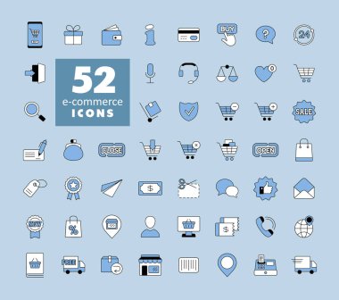 E-ticaret vektör simgeleri alışverişi ve çevrimiçi. Web sitenizin tasarımı için grafik sembolü, logo, uygulama, UI