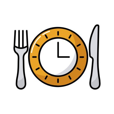 Bıçak ve çatalla kaplanmış bir saat simgesi. Teslimat tabelası. Yemek pişirme web sitesi ve uygulama tasarımı, logo, uygulama, UI için grafik sembolü