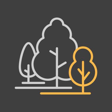 Karanlık arka planda yaprak döken orman vektör simgesi. Doğa işareti. Seyahat ve turizm web sitesi ve uygulama tasarımı, logo, uygulama, UI için grafik sembolü