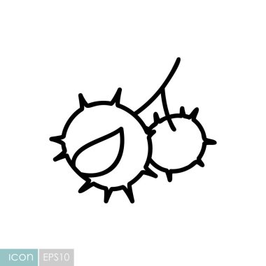 Dikenli kabuklarında basit bir kestane çizgisi ikonu. Bu illüstrasyon doğa, orman ve sonbahar hasat temaları için mükemmeldir..