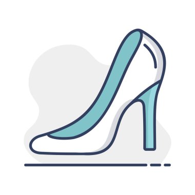 Wedding shoe of the bride with high heels isolated icon. Vector illustration, romance elements. Sticker, patch, badge, card for marriage, valentine