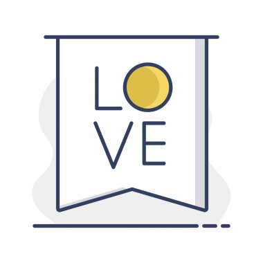 Yazıt aşk simgesiyle bayrak. Sevgililer günü sembolü. Vektör çizim, romantizm unsurları. Etiket, yama, rozet, kart için evlilik, düğün