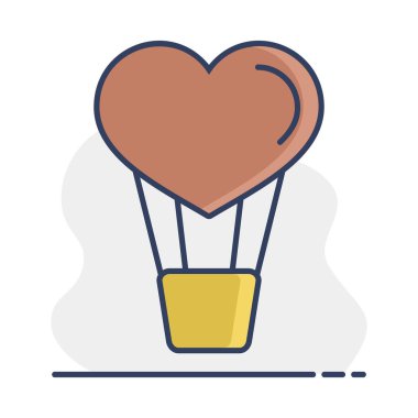 Heart air balloon icon. Valentines day symbol. Vector illustration, romance elements. Sticker, patch, badge, card for marriage, wedding