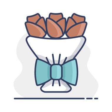 Red roses bouquet icon. Valentine day symbol. Vector illustration, romance elements. Sticker, patch, badge, card for marriage, wedding