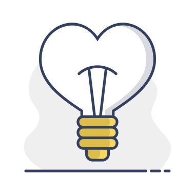 Heart shape in light bulb icon isolated. Valentine day symbol. Vector illustration, romance elements. Sticker, patch, badge, card for marriage, wedding