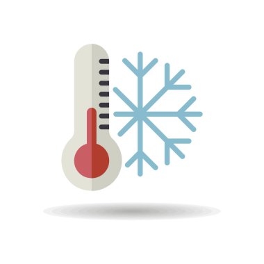 Termometre ve kar tanesi vektörü izole edilmiş ikon. Termometre soğuk. Kış işareti. Seyahat ve turizm web sitesi ve uygulama tasarımı, logo, uygulama, UI için grafik sembolü
