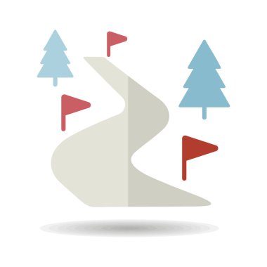 Kayak rotası vektörü izole edilmiş simge. Kış işareti. Seyahat ve turizm web sitesi ve uygulama tasarımı, logo, uygulama, UI için grafik sembolü