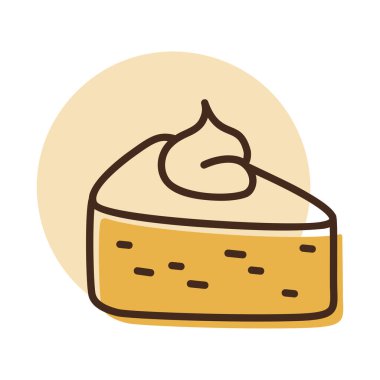 Bir dilim balkabağı turtasının basit bir sanat simgesi. Bu illüstrasyon Şükran Günü ve sonbahar tatili sezonunun rahat ve lezzetli ruhunu aktarmak için mükemmel..