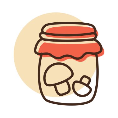 İçinde mantar olan bir kavanozun basit bir sanat simgesi. Bu illüstrasyon gıda, kırsal ve mutfak temalı tasarımlar için mükemmeldir, korunmuş ürünleri sembolize eder..