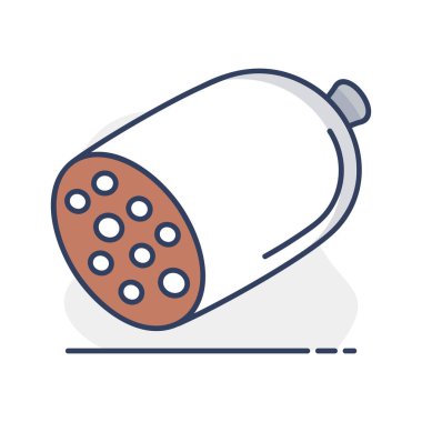 Domuz yağı parçalı pişmiş bir sosisin minimalist yassı vektör simgesi, şarküteri ürünü ambalajı veya yemek broşürleri için ideal.