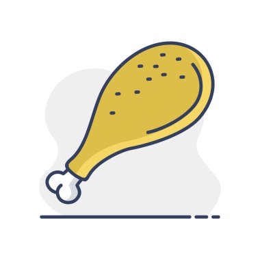 Pişmiş tavuk budu için minimalist yassı vektör simgesi. Fast food restoran menüleri, reklamlar veya yemek pişirme uygulamaları için mükemmel..