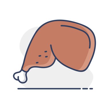 Pişmiş tavuk budu ya da uyluk kemiğinin minimalist düz çizgi çizimi. Gıda teslimatı, menü, tarif veya kümes hayvanları için uygun ürün tasarımları.