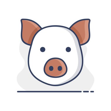 Neşeli bir domuzun kafasının minimalist düz çizgi çizimi. Çiftlik, çiftlik hayvanları, et veya maskot tasarım projeleri ve simgeler için ideal.