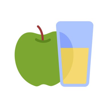 Taze elma suyuyla dolu bir bardağın basit bir sanat simgesi. Bu illüstrasyon yiyecek, içecek ve içecekle ilgili doğal bir ürünü sembolize eden sağlıklı tasarımlar için mükemmeldir..