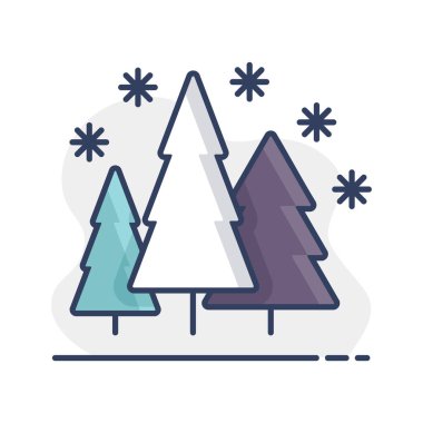Kar ormanı vektörü ikonu izole etti. Kış işareti. Seyahat ve turizm web sitesi ve uygulama tasarımı, logo, uygulama, UI için grafik sembolü