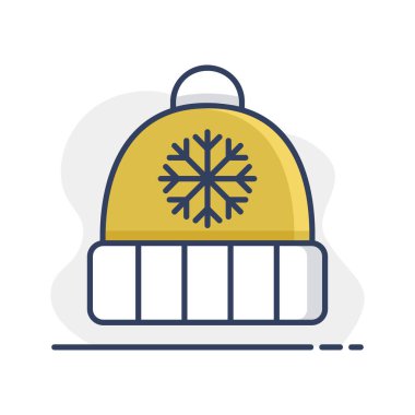 Kar tanesi ve ponpon taşıyıcı izole edilmiş ikonlu kış şapkası. Kış işareti. Seyahat ve turizm web sitesi ve uygulama tasarımı, logo, uygulama, UI için grafik sembolü