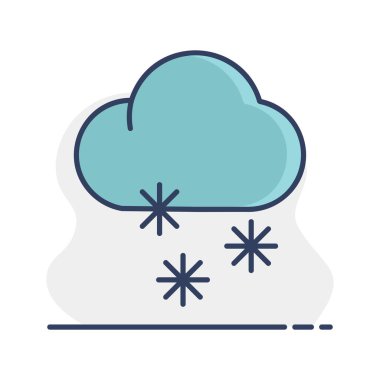 Kar vektörü izole edilmiş bir ikona sahip bulut. Kış işareti. Seyahat ve turizm web sitesi ve uygulama tasarımı, logo, uygulama, UI için grafik sembolü