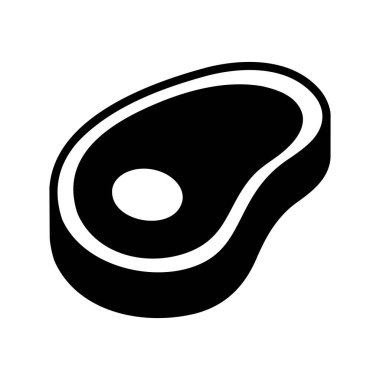 Çiğ bifteğin siyah simgesi, beyaz üzerine izole edilmiş, restoran menüleri veya kasap dükkanı tasarımları için uygun..