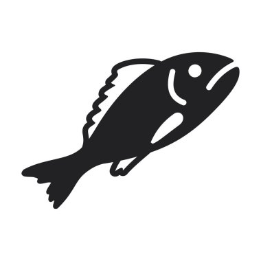 Tam bir çiğ balığın simgesi, deniz ürünleri menüleri, pazarlar veya sağlıklı beslenme ve diyet uygulamaları için mükemmel..