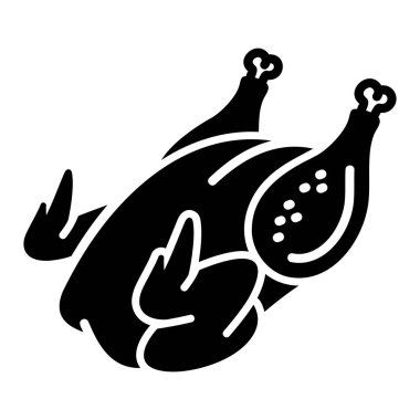 Pişmiş, kavrulmuş tavuk ya da hindinin simgesi. Bayram menüleri, yemek temaları ya da yemek hazırlama tasarımları için ideal..