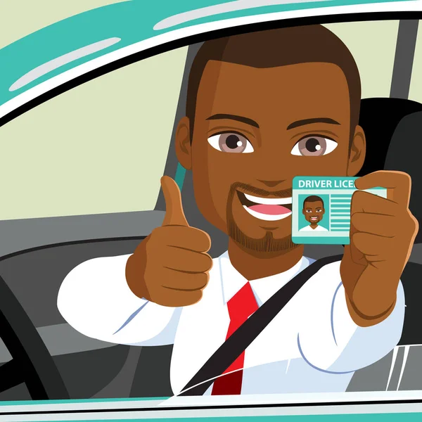 Man Driving License Driving School Young Attractive Man Smiling Successfully — Vettoriale Stock