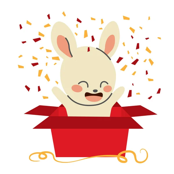 Vector Illustration Cute Rabbit Open Red Surprise Gift Box Celebrating Gráficos De Vetores