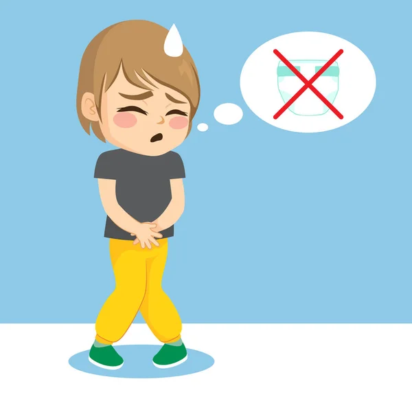 Vector Illustration Young Boy Dealing Urination Infant Thinking Wearing Diaper — Stok Vektör