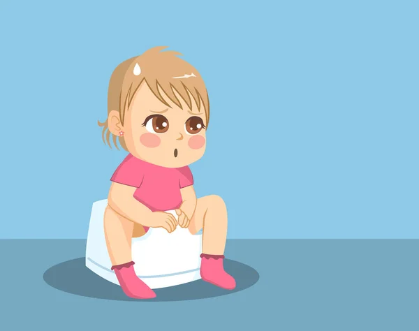Vector Illustration Cute Little Girl Having Hard Time Sitting Potty — Stockvektor