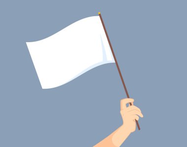 Vector illustration of hand holding white flag. Surrender concept. clipart