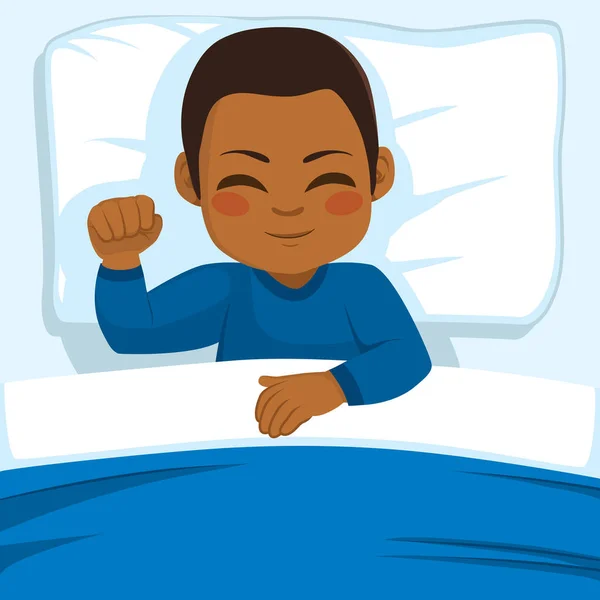 Aranyos Kisfiú Békésen Alszik Otthon Ágyban — Stock Vector
