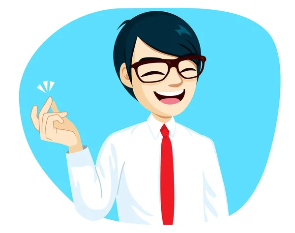 Vektorové Ilustrace Šťastný Podnikatel Sobě Bílé Košile Lupne Prst Modrém — Stockový vektor