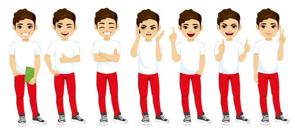 Vektor Set Von Studentischem Charakterdesign Junger Männer Verschiedenen Posen — Stockvektor
