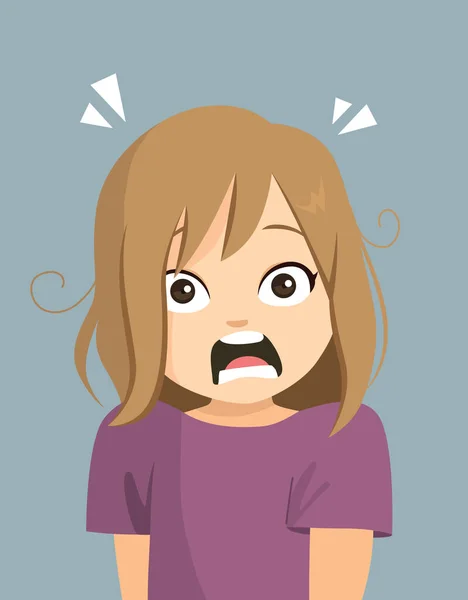 Vector Illustration Child Reacting Astonished Face Expression Girl Feeling Fear — Stock Vector