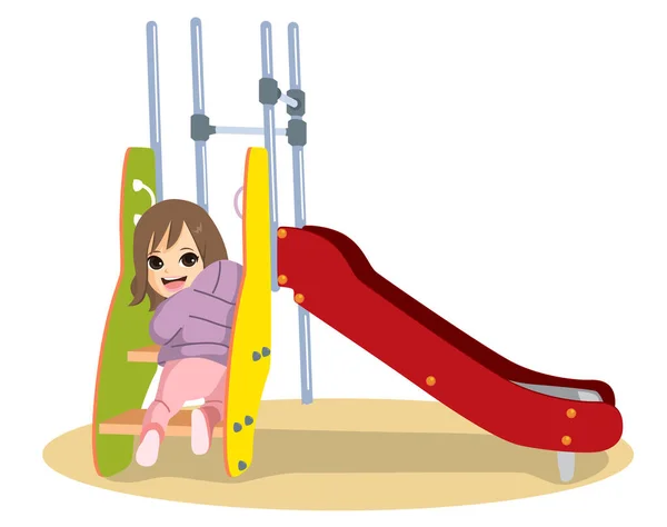 Vektor Ilustrasi Gadis Kecil Bermain Slide Taman Bermain - Stok Vektor