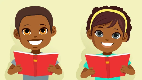 Vektor Ilustrasi Anak Laki Laki Dan Perempuan Memegang Buku Teman - Stok Vektor