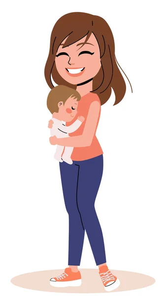 Vector Illustration Woman Holding Her Baby Young Mother Comforting Newborn — Stock Vector
