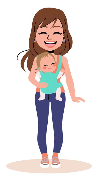 Ilustração Vetorial Mulher Bonita Com Recém Nascido Sistema Desgaste Bebê —  Vetores de Stock