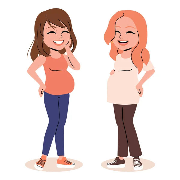 Vektorillustration Von Zwei Glücklichen Schwangeren Freundinnen Die Über Ihre Schwangerschaft — Stockvektor