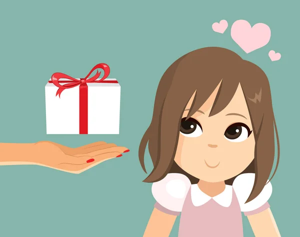 Vector Illustration Happy Little Girl Receiving Birthday Present Adorable Sweet — Stock Vector