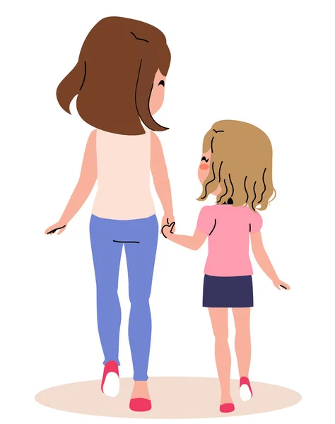 Vektor Illusztráció Fiatal Felnőtt Anya Lánya Együtt Sétálnak Vissza Nézet — Stock Vector