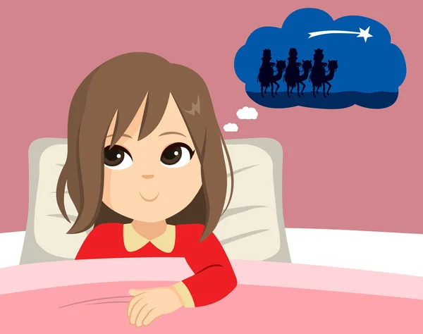 Εικονογράφηση Διάνυσμα Του Μικρού Κοριτσιού Έτοιμο Πάει Για Ύπνο Βράδυ — Διανυσματικό Αρχείο