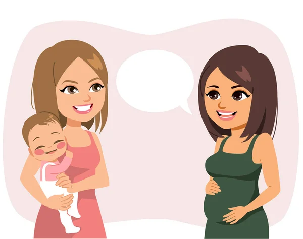 Vector Illustratie Van Twee Vrouwen Die Baby Praten Jonge Vrouw — Stockvector
